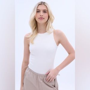 Super Soft High Neck Tank Bodysuit - White